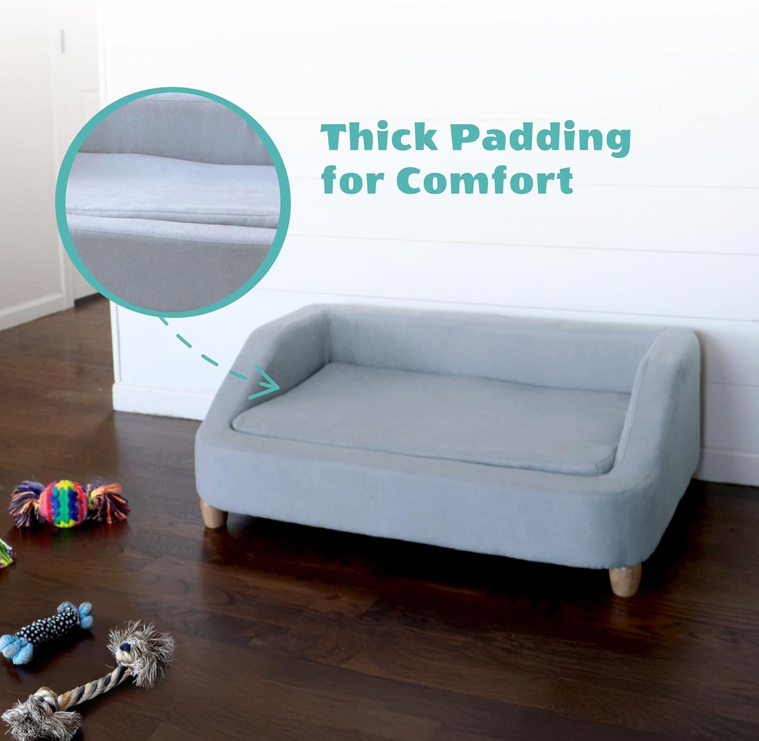 Critter Sitters 36-In. Microfiber Gray Rectangular Dog Sofa for Medium-Sized Dogs, Stylish and Modern Elevated Dog Bed, Durable and Easy to Clean Dog Sofa Bed, Cushioned Dog Sofas & Chairs - Image 6