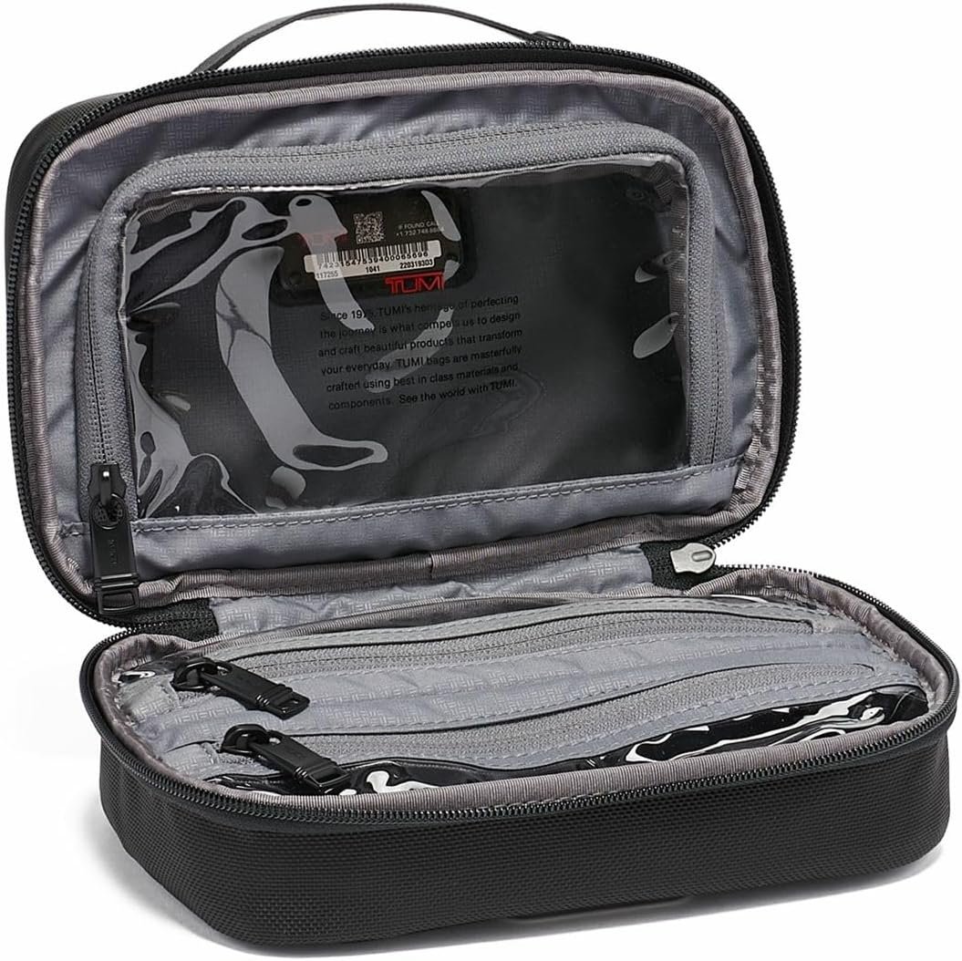 TUMI Alpha Split Travel Kit - Compact Toiletry Bag for Men & Women - Features Removable Leather Handle & 3 Zip Pockets - Black - Image 2