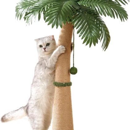 40'' Tall Cat Scratching Post Cat Tree, Curved Design Cat Scratcher Post with 3 Interactive Balls, Natural Sisal Rope Cat Scratching Posts for Indoor Cats Adults Kittens, Multi-Combinable (Style A)