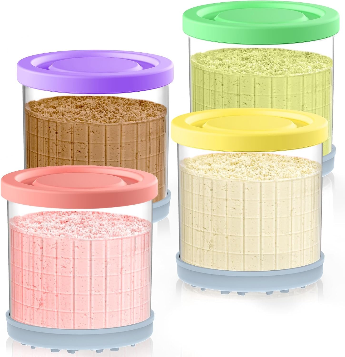 QVN Ninja Creami Pints and Lids - 4 Pack Ninja Creami Containers, 16oz Creami Pint Containers Compatible with Ninja NC299AMZ & NC300s Series Ice Cream Maker - Dishwasher Safe & Good Sealing