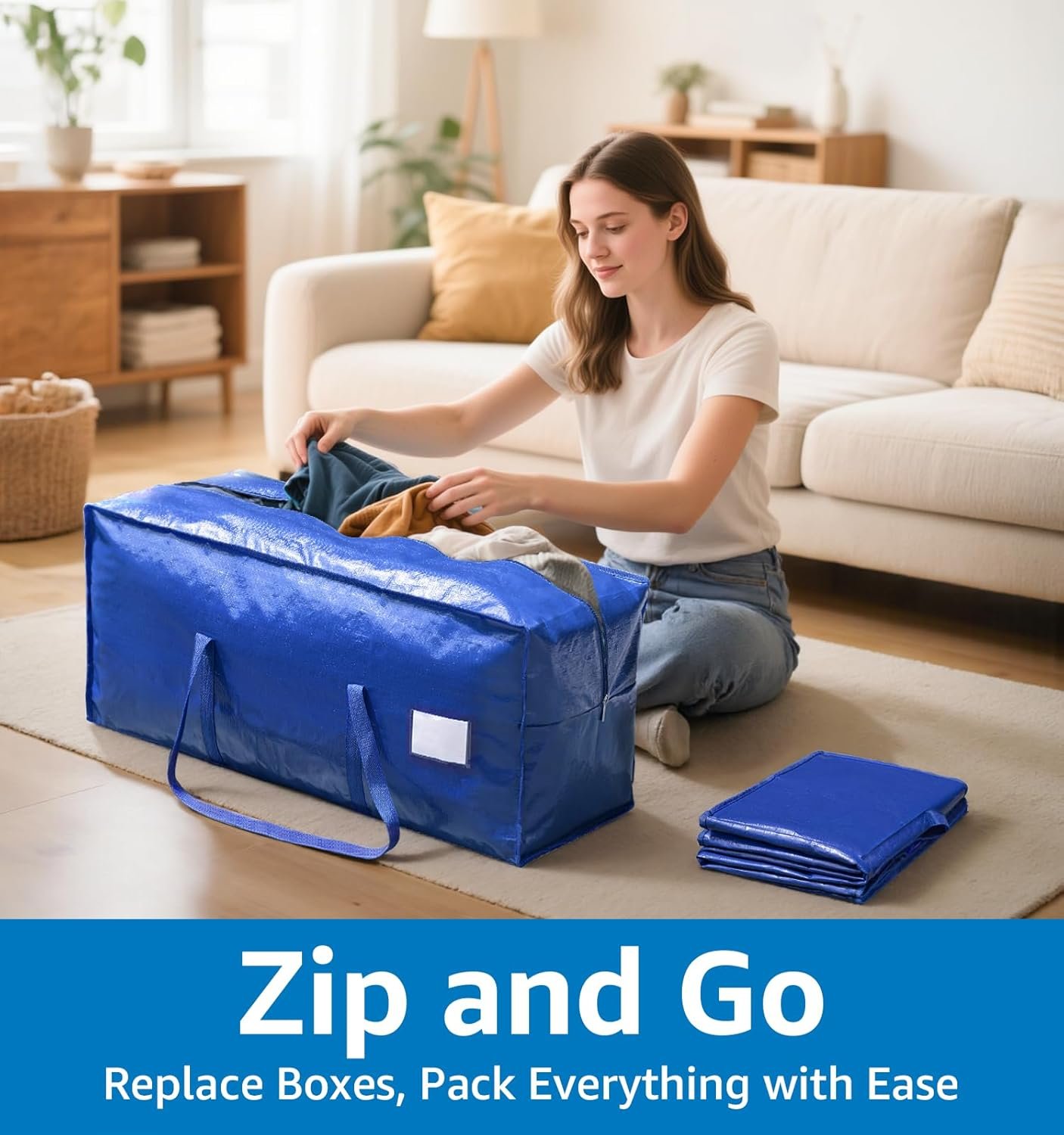 6 Pack Large Moving Bags Heavy Duty – Reusable Storage Bags with Zippers & Handles | Extra-Large Packing Bags for Moving Boxes, Clothes, Bedding, Holiday Décor & Home Storage - Image 3