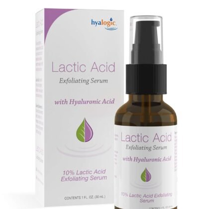 Hyalogic Lactic Acid 10% Serum for Face with Hyaluronic Acid & Essential Oils – Non-Abrasive Face Exfoliant- For Clearer & Radiant Skin (1 fl. oz.)