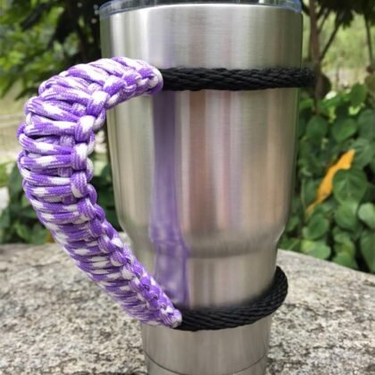 MOCE Handmade Paracord Handle for Yeti/Rtic/Ozark Trail Rambler 30 Oz Tumbler. Purple/White