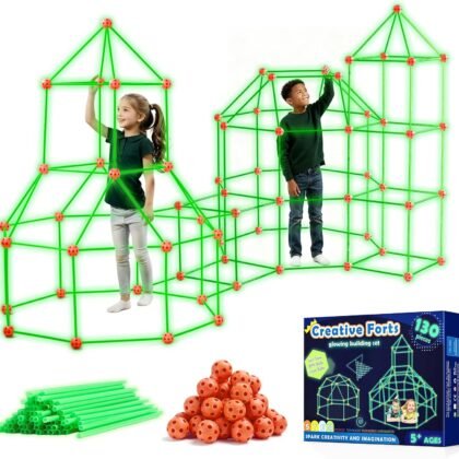 Tiny Land Glow Fort Building Kit for Kids Creative Fort Indoor & Outdoor Construction Toys with 86 Rods and 44 Balls for 5-12 Year Old Boys & Girls STEM Building Toy Gifts with Storage Bag