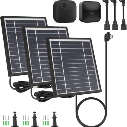iTODOS 3 Pack Solar Panel Compatible with Blink Outdoor 4 (4th Gen)/Blink Outdoor (3rd Gen) XT3 and Blink XT/XT2 Camera,11.8Ft Outdoor Power Cable and Adjustable Mount,Aluminum Alloy Sturdy(Black)