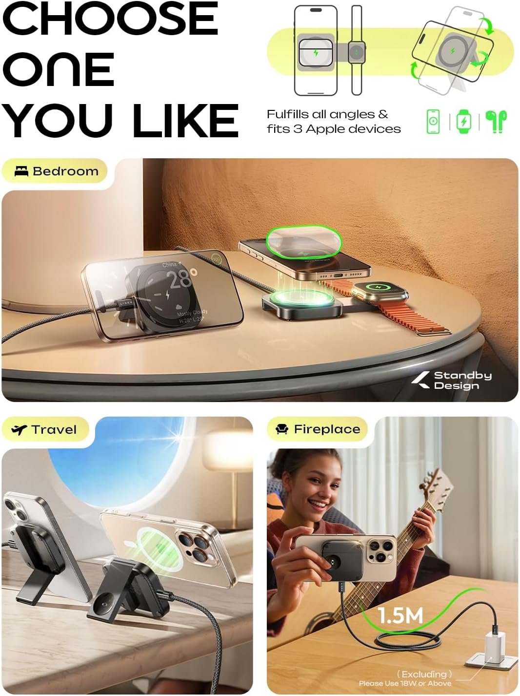 LISEN for MagSafe Charger Stand for iPhone Magnetic Apple Watch Airpods Charging, Airplane Gadgets Magsafe Kickstand for iPhone Wireless Charger Gifts for Women Men Travel Essentials - Image 6