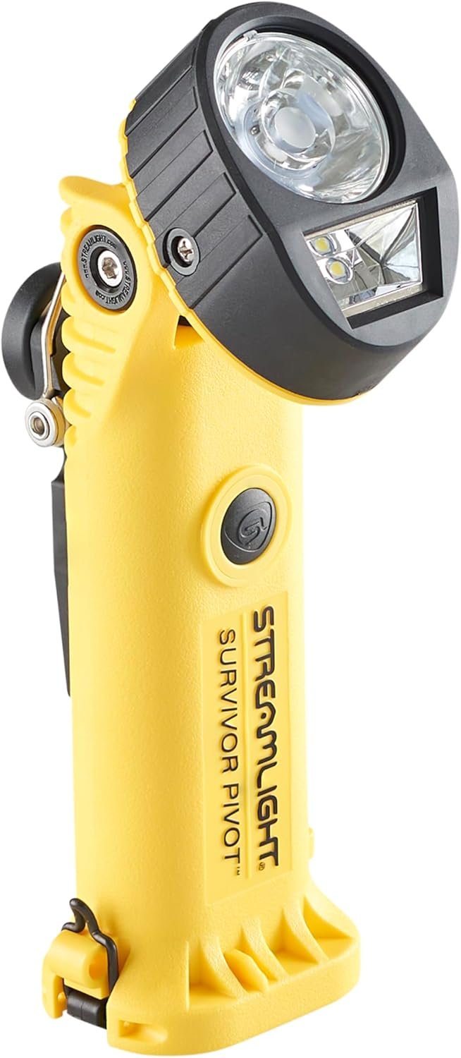 Streamlight 91831 Survivor Pivot 325-Lumen Right Angle Articulating Dual Beam Rechargeable Flashlight with 120V/100V AC/12V DC, Magnet and Clip, Yellow - Image 8