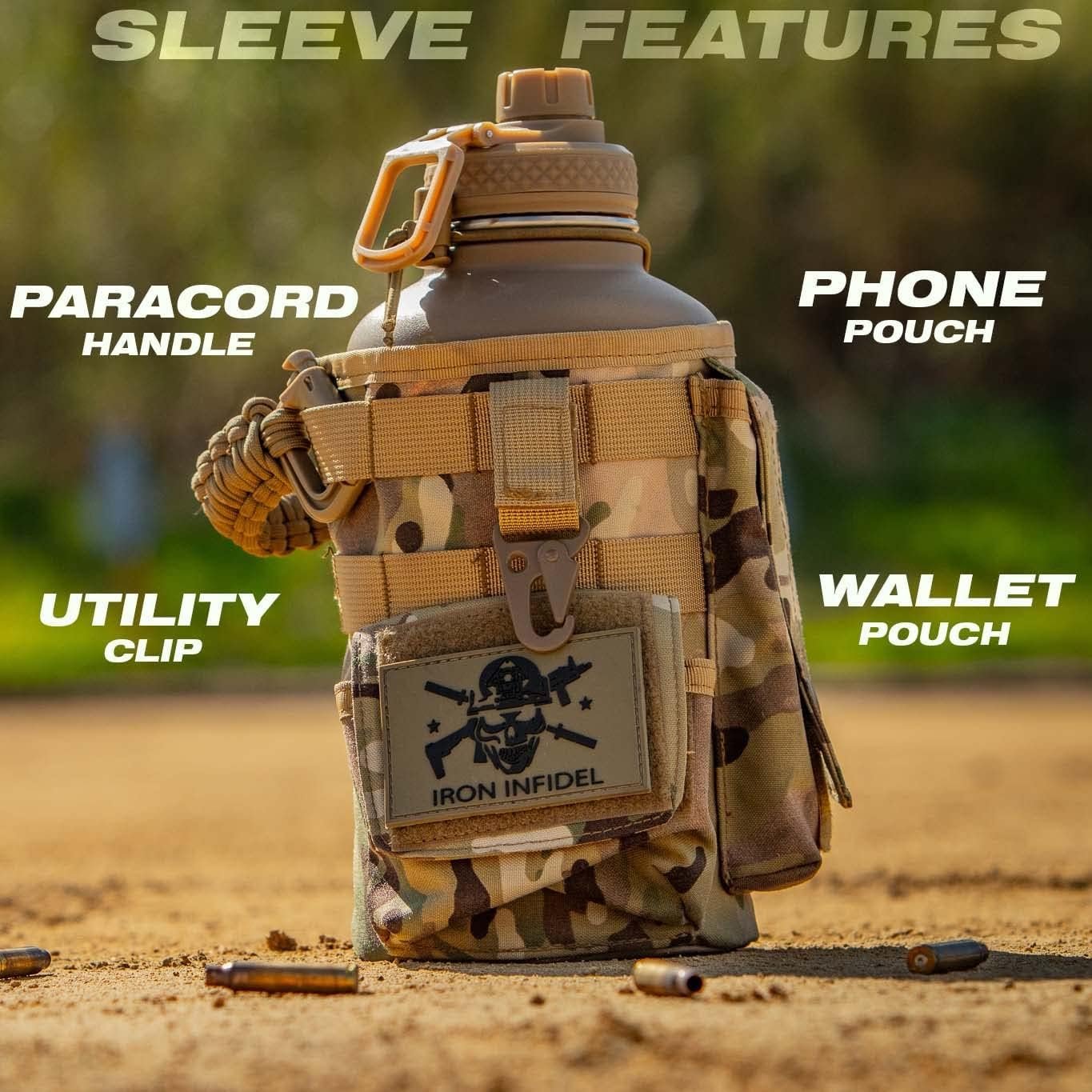 Iron Infidel Battle Bottle - Half Gallon Insulated Water Bottle with Paracord Handle - Large 64 oz Stainless Steel Water Jug & Rugged, Removable Sleeve For Keys, Wallet, Phone (OCP Camo 2 Liter) - Image 2