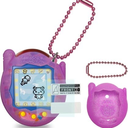 JCHPINE Silicone Cover Case for Tamagotchi Connection Virtual Reality Pet, Screen Protector for Tamagotchi Connection Electronic Pet Accessories (Silicone Case and Screen Film) (Purple)