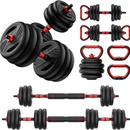 Adjustable Dumbbell Set, 20/30/45/70/90lbs Free Weight Set With Double Locknut, 5-in-1 Dumbbells Set Includes Barbell, Kettlebells, Push up Stand, Weight Plate, Fitness Exercise for Home Gym Suitable Men/Women