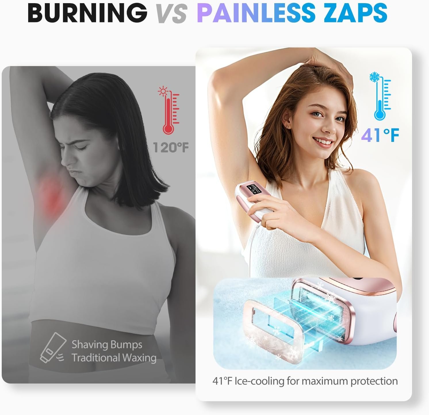 IPL Laser Hair Removal Device for Women & Men - Home 45°F Ice-Cooling Contact for Painless & Long-Lasting Results, 86% Hair Reduction in 3 Weeks for Full Body & Bikini Line, Rose Gold - Image 4