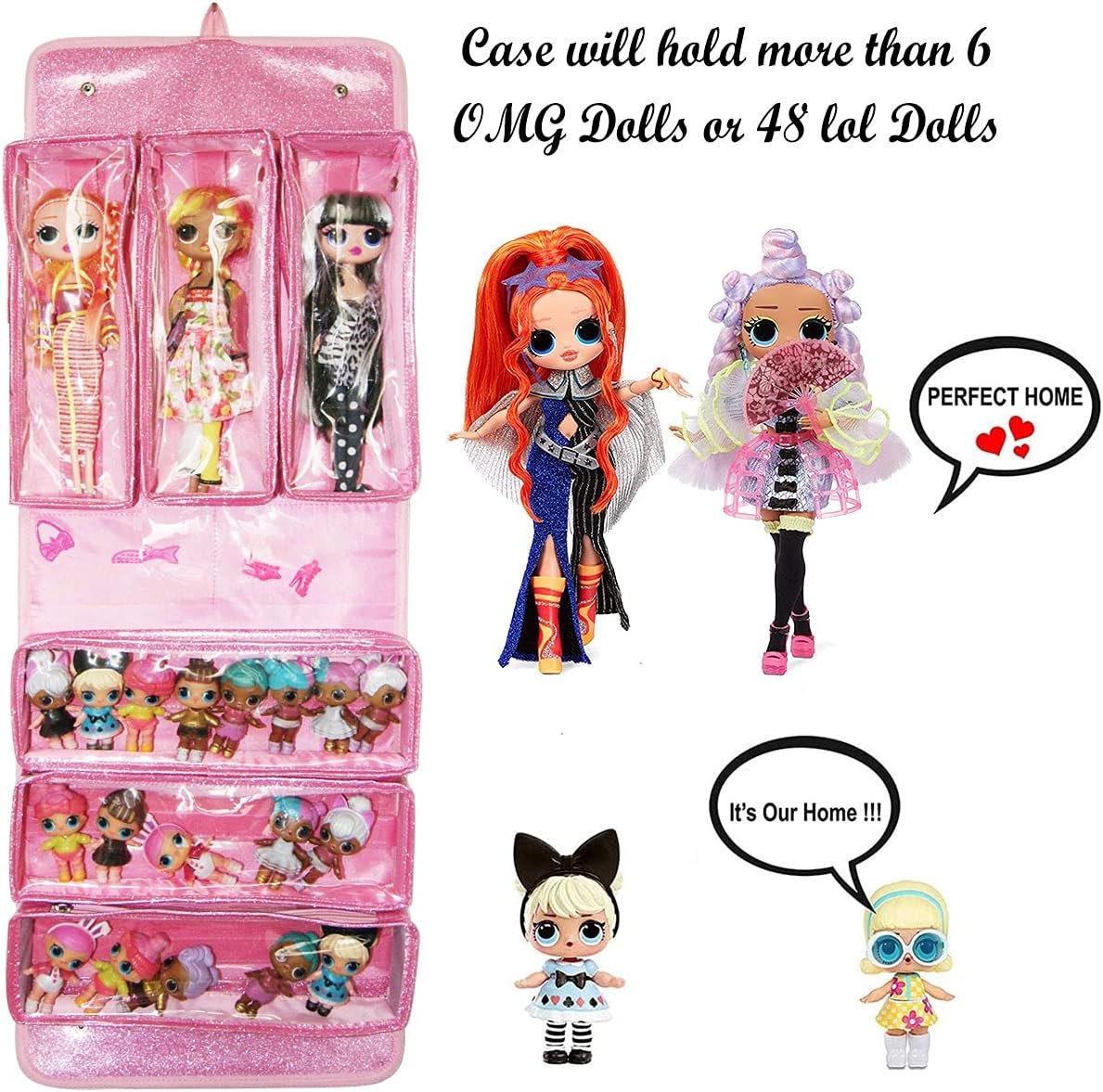 Leeche Carrying & Display Case for Dolls Compatible with LOL OMG Dolls&All Dolls,Clear View Hanging Dolls House,Easy Carrying Storage Organizer(Dolls Not Includ ) - Image 2