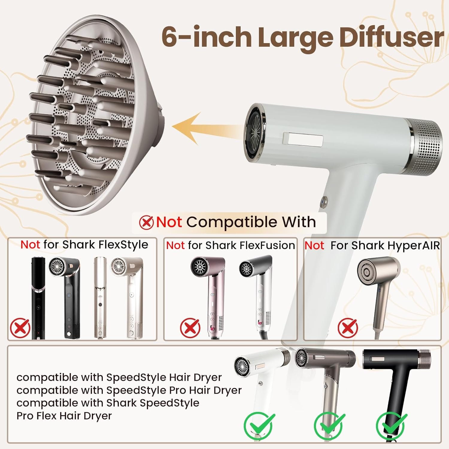 AFDD Large Hair Dryer Diffuser Attachment for Shark SpeedStyle, for Shark Speed Style Pro/Pro Flex Hair Dryer, Upgraded Bigger Diffuser for Fast Drying Curl Definition Wavy Curly Coily Hair - Image 2