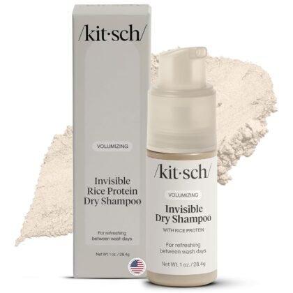 Kitsch Volumizing Rice Protein Dry Shampoo Powder - Dry Shampoo for Women & Men, No White Cast, Absorbs Oil, Non-Greasy, Light-to-medium Hair Colors, Travel Size | Ideal Gifts for Women- Invisible 1oz