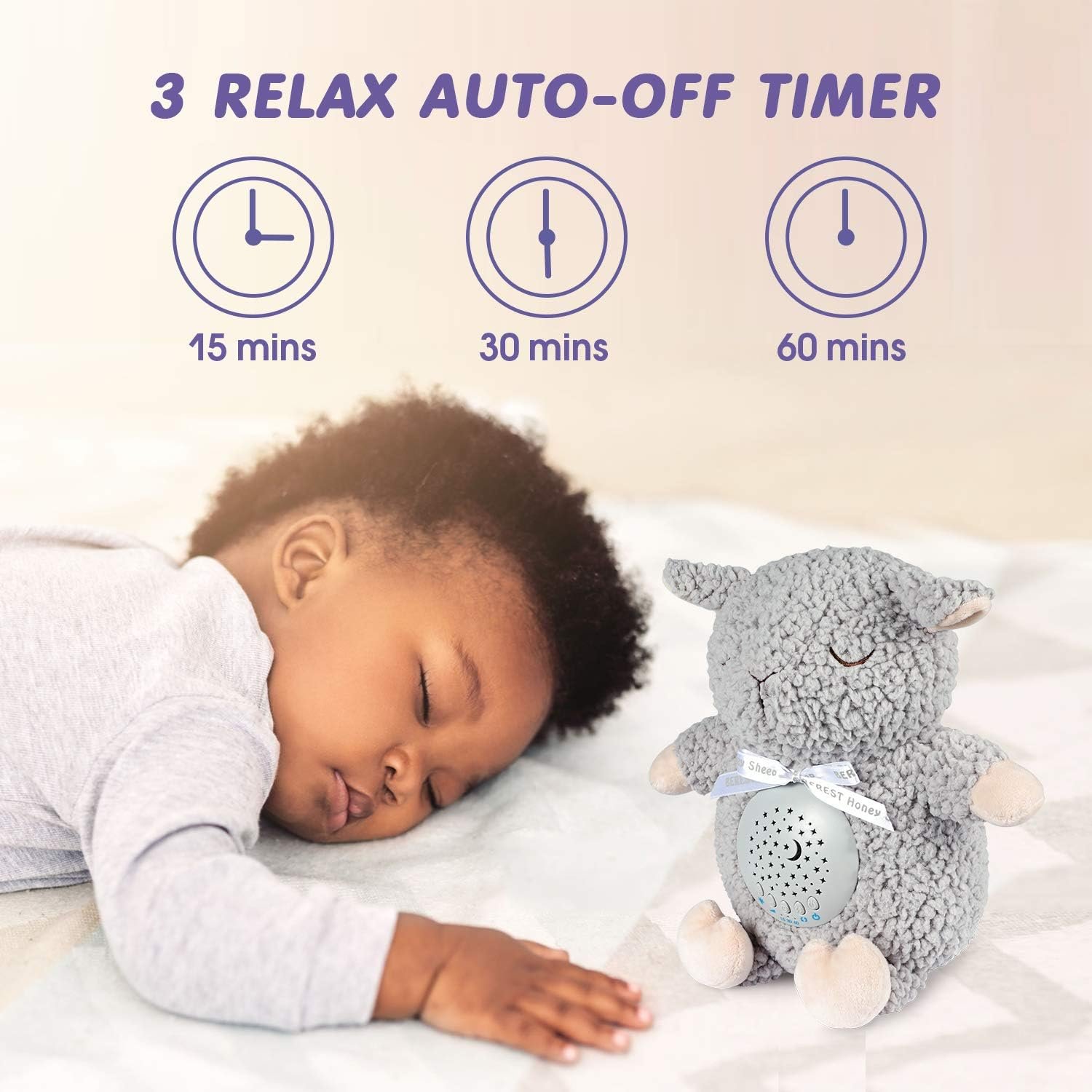 BEREST Baby Sleep Soother with Projector Night Light & Auto-Off Timer, Musical Sheep Plush Toy with White Noise, Heartbeat, Shushing, Lullabies for Newborns, Infants Shower Gift - Image 4