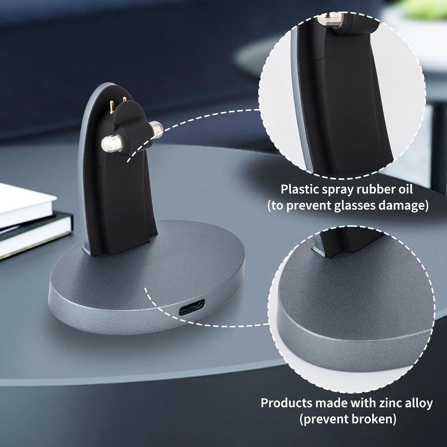 Smart Glasses Charging Stand Compatible with Ray-Ban Meta, Gray, Compatible Charging Dock with LED Indicator, Modern Design for Desk or Nightstand - Image 4