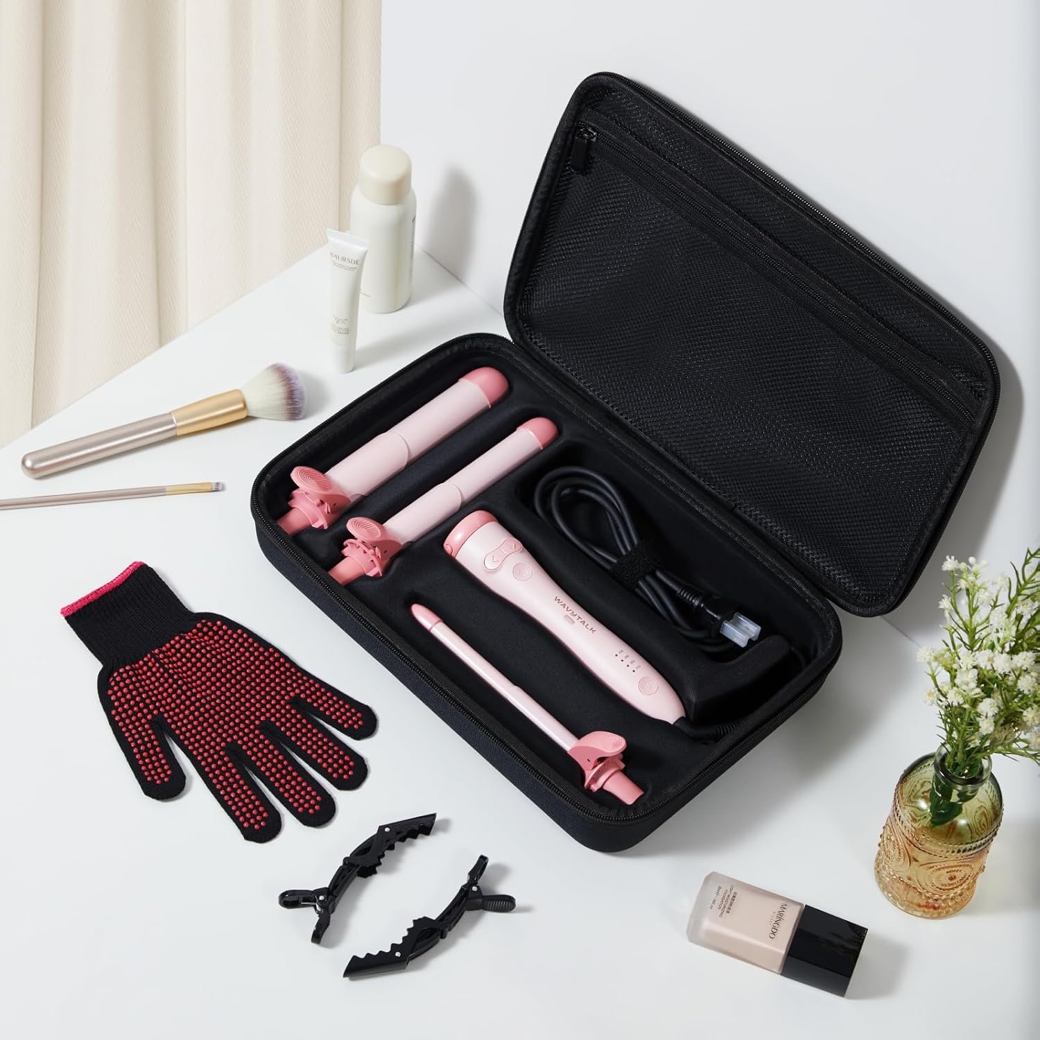 Wavytalk Rotating Curling Iron Set, Curlmaker Pro, Automatic Hair Curler with 3 Sizes Ceramic Barrel (0.5"-1"-1.25") for Tight & Spiral Curls and Beach Waves, Effortless Get Long-Lasting Styling, Pink - Image 8