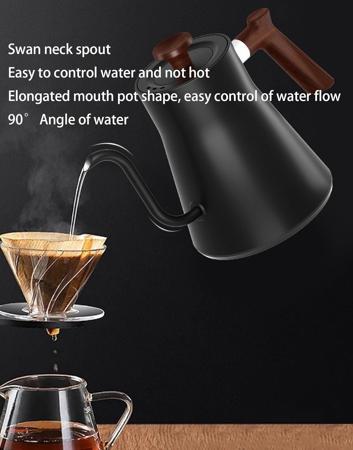 Electric Kettles, Gooseneck Electric Kettle, ±1℉ Temperature Control, Stainless Steel Inner, Quick Heating, for Pour Over Coffee, Brew Tea, Boil Hot Water, 0.9L (Black) - Image 4