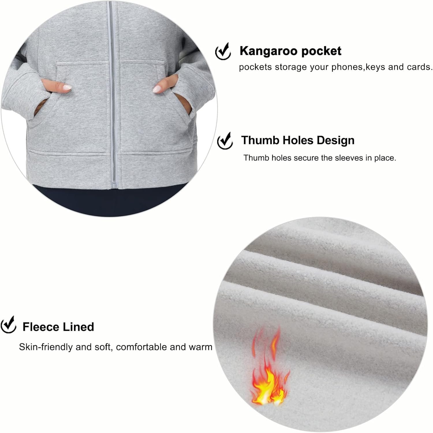 Women's Full-Zip Up Hoodies Jacket Fleece Workout Crop Tops Sweatshirts with Pockets Thumb Hole - Image 5