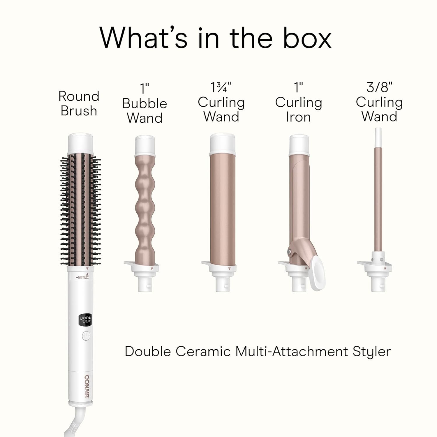 Conair Double Ceramic Multi-Attachment Hair Styler, 5-in-1 Hair Curling Wand Set to Create Curls, Waves, and Blowouts, Ceramic Technology Eliminates Damaging Hot Spots, White/Rose Gold - Image 8