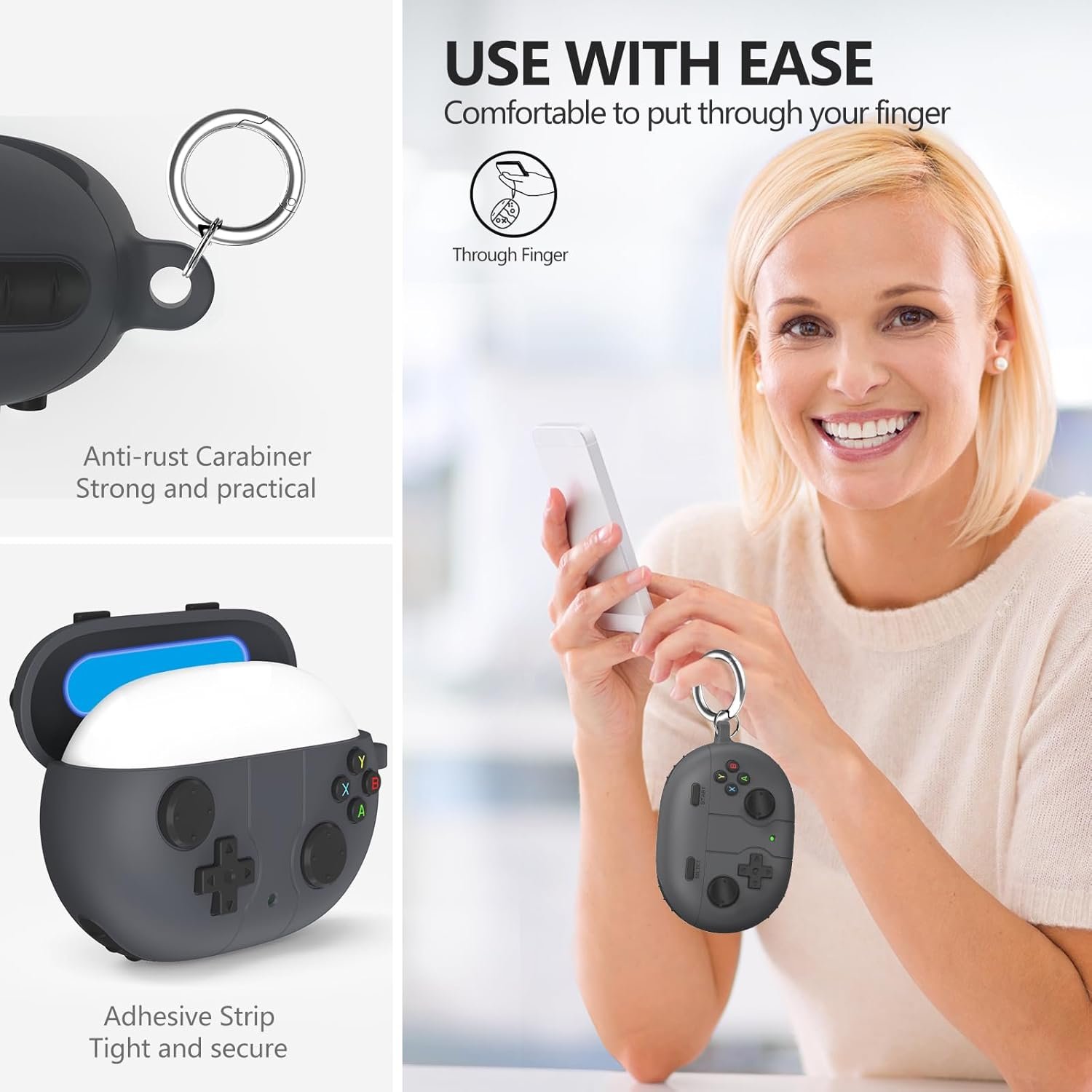 Beats Studio Buds Plus Case Cover, 2021/2023 New Beats Studio Buds, Wireless Earbuds Silicone Case Accessories with Keychain, Dark Grey - Image 4