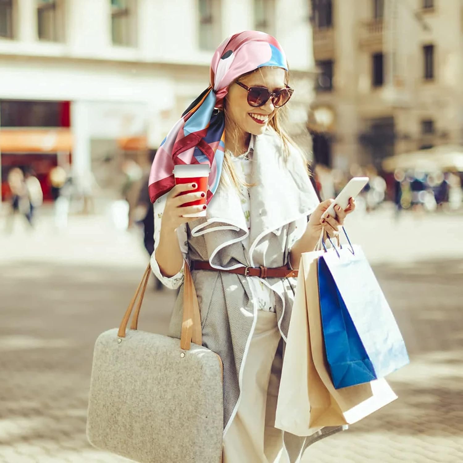 vimate 35" Square Silk Like Head Scarf - Women's Fashion Silk Feeling Scarf for Hair Wrapping and Sleeping at Night. - Image 5