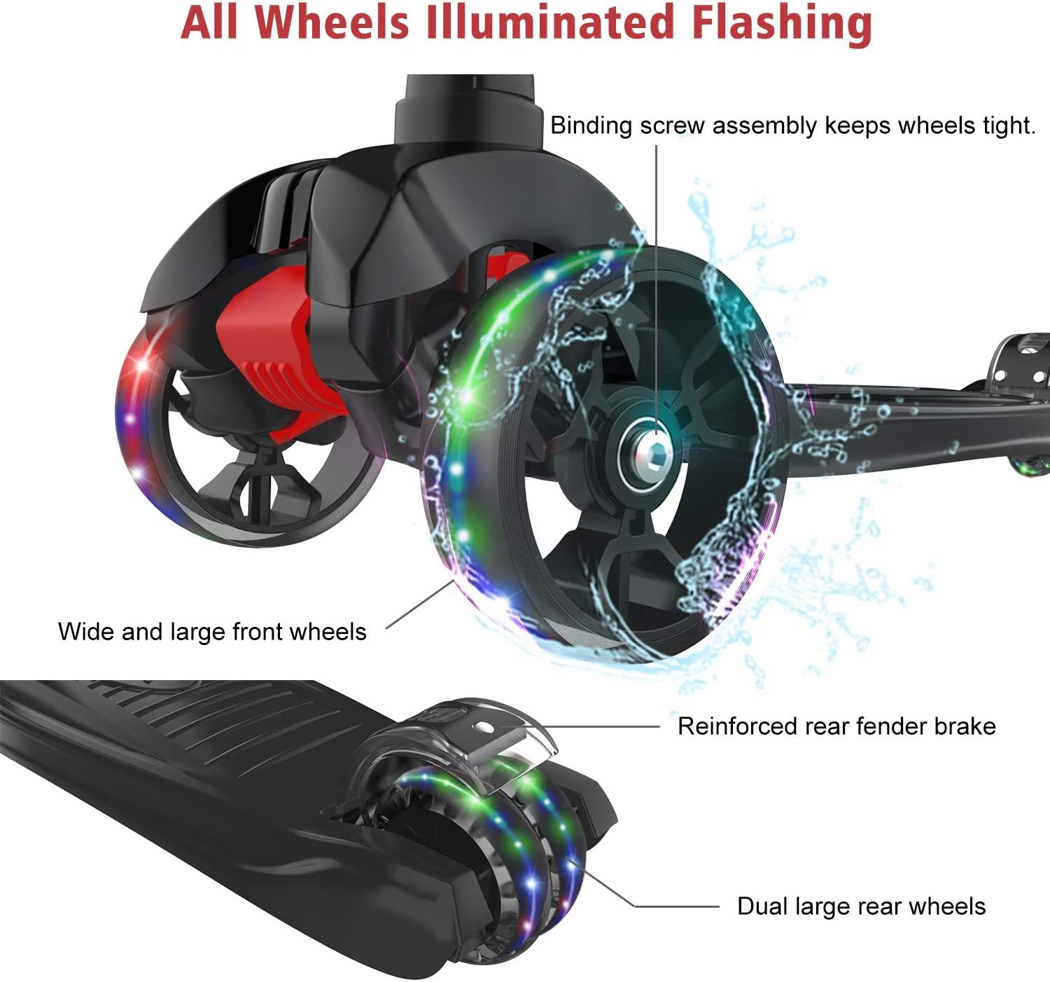 Allek Kick Scooter B02, Lean 'N Glide Scooter with Extra Wide PU Light-Up Wheels and 4 Adjustable Heights for Children from 3-12yrs (Black) - Image 3