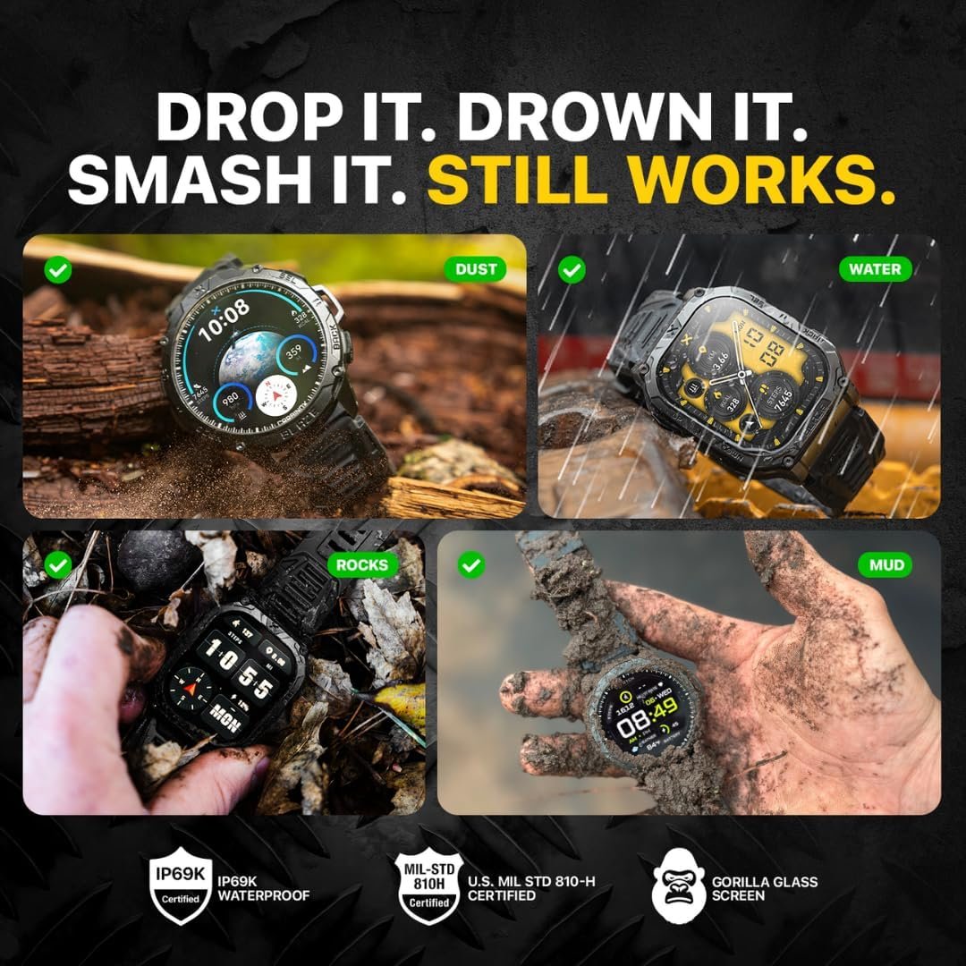 CARBINOX Blaze Smart Watch with GPS – Rugged Fitness Trackers, IP69K Waterproof, 170+ Sports Modes, Gorilla Glass, Make/Receive Calls, Step Counter Watch, Android & iOS Compatible - Image 4