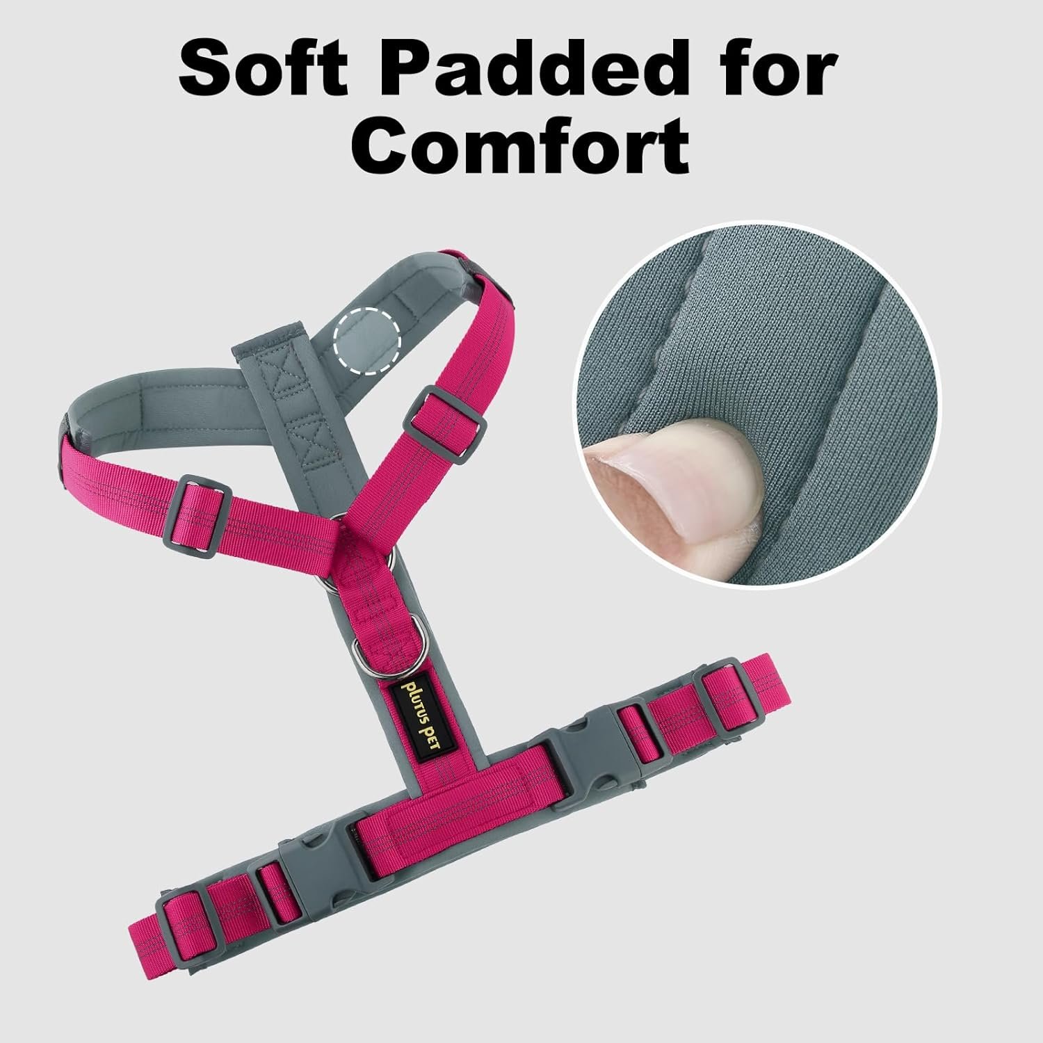 Plutus Pet No Pull Dog Harness, Adjustable Nylon Harness with Soft Padding, Reflective and Heavy Duty Dog Harness for Small, Medium, Large Dogs(Hot Pink, M) - Image 3