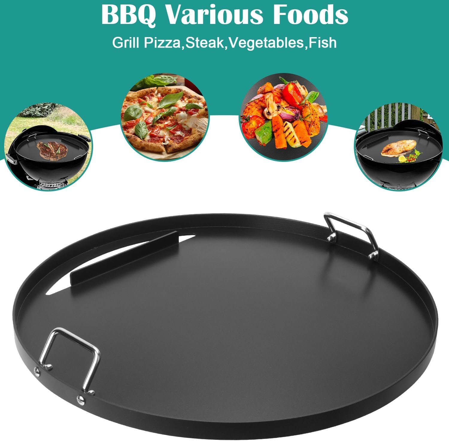 Full Size Griddle Inserts for Weber 22" Charcoal Grills, Flat Top Griddle for Weber 22" Original Kettle, Master-Touch and Performer Deluxe Charcoal Grill, Compatible Other 22 inch Round Grills - Image 6