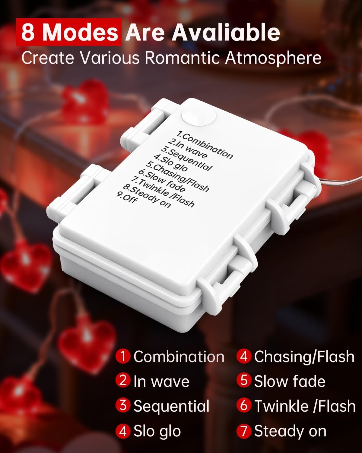 Luditek 14.7ft 40LED Valentines Day Decorations String Lights, Battery Operated Heart Shape Hanging Garland Valentine's Day Decor for Indoor Outdoor Home Room Party Wedding - Image 2