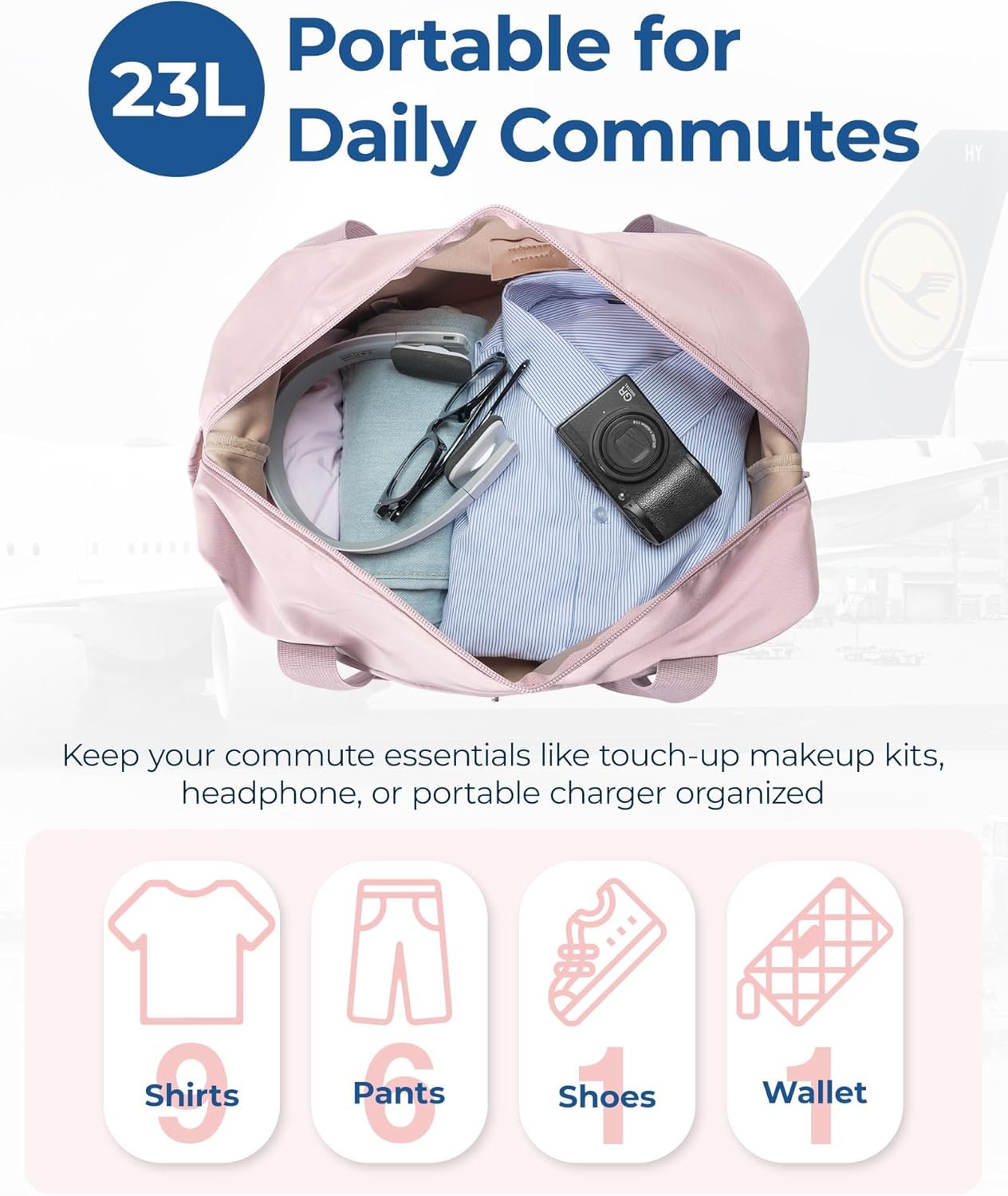 BAGSMART Personal Item Travel Bag For Spirit Airlines, 23L Lightweight Gym Bag for Women Foldable Duffle Bag Weekender Overnight Bag for Travel, Gym - Image 4