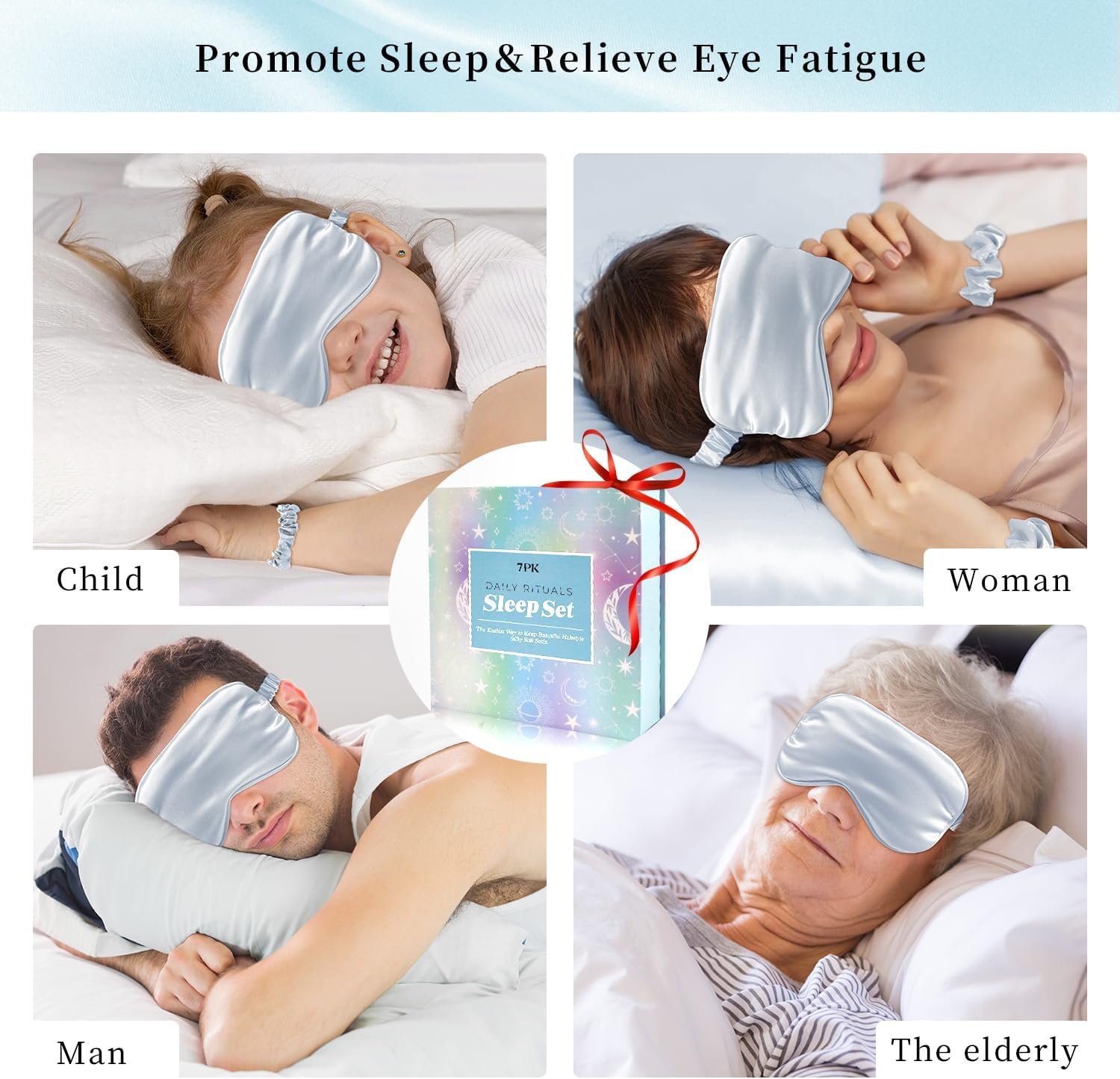 Satin Pillowcase Gift Set with Silk Satin Sleep Mask 4 Scrunchies, 2Pack Standard Size Pillow Cases Set Luxury Sleeping Gift 7 Pack Set Suitable for Women Birthday Gift - Image 7