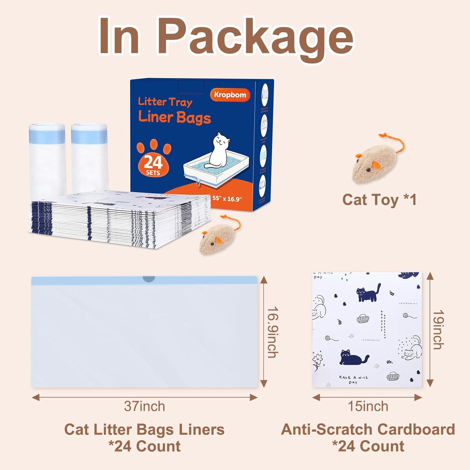 24 Pack Litter Box Liners Compatible with Safe Pets Scoopfree Cat Litter Box Tray Refill, Large Cat Waste Poop Bags with Anti-scratch Cardboard and Drawstring Heavy Tear-resistant- 37" x 16" - Image 7