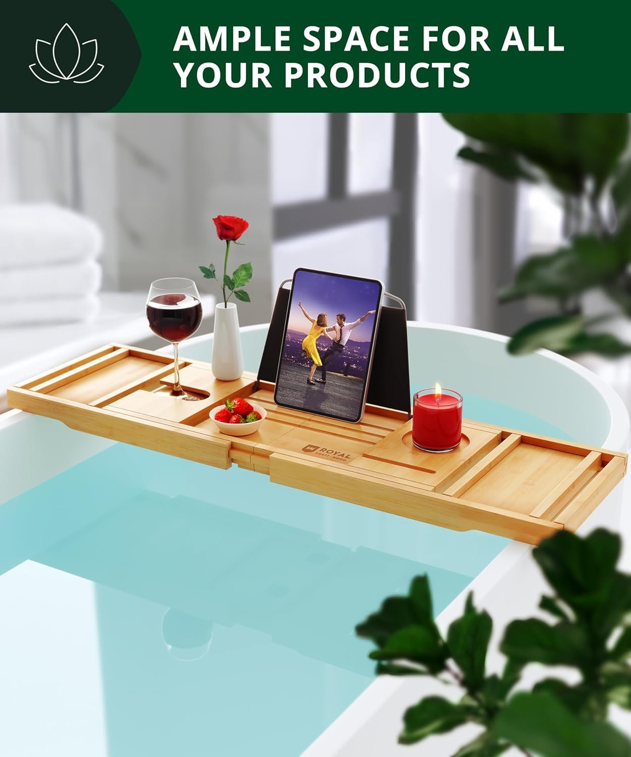 ROYAL CRAFT WOOD Bathtub Tray Caddy for Tub, Bamboo Bath Shelf, Premium Foldable Wood Bath Table, Expandable Bathtub & Bathroom Accessories, New Home Gifts for Mom, Housewarming, Anniversary, Wedding - Image 5