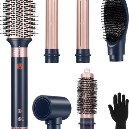 6 in 1 Air Styling Hair Styler, NDLT High Concentration of Negative Ions Hair Dryer, Blow Dryer Brush, Straightening Brush, Curling lron, Round Brush for Fast Drying Curling Straightening & Smoothing
