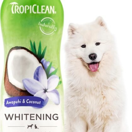 TropiClean Whitening Dog Shampoo, Whitening & Brightening, For All Coat & Color Types, Puppy Safe, Made in the USA, Cat Friendly, 20oz.