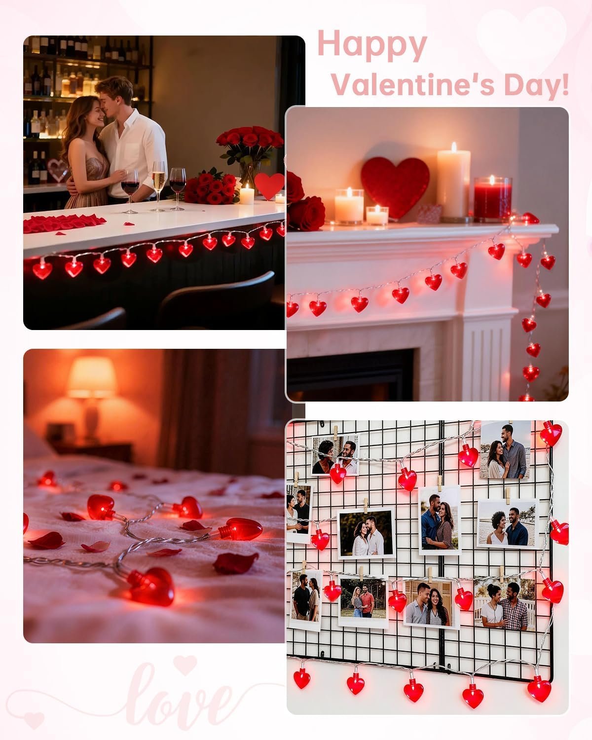 Luditek 14.7ft 40LED Valentines Day Decorations String Lights, Battery Operated Heart Shape Hanging Garland Valentine's Day Decor for Indoor Outdoor Home Room Party Wedding - Image 5