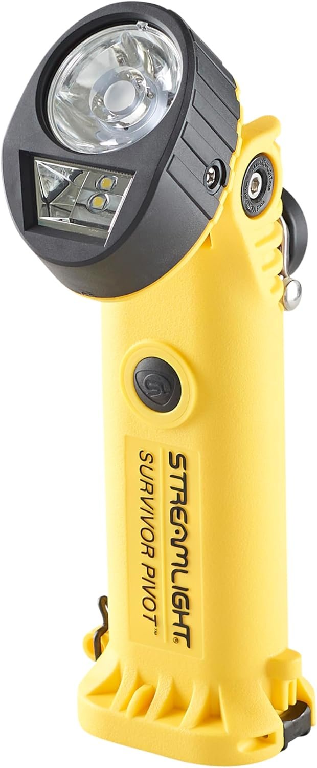 Streamlight 91831 Survivor Pivot 325-Lumen Right Angle Articulating Dual Beam Rechargeable Flashlight with 120V/100V AC/12V DC, Magnet and Clip, Yellow - Image 7