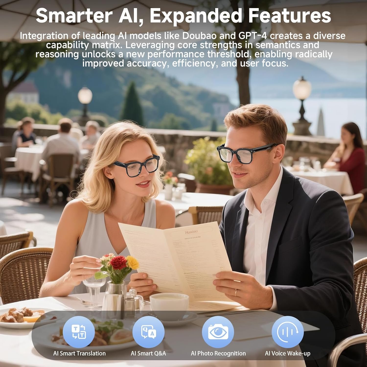 AI Smart Glasses with Camera, 4K 800W HD Video Recording Glasses with Audio, Bluetooth Sunglassess with Camera, Real-Time Translation, Voice Assistant, Object Recognition, Hands-Free Music Calls - Image 4