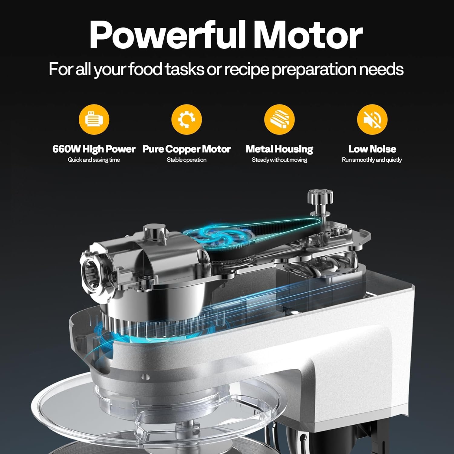 VIVOHOME 6-in-1 Stand Mixer, 8.5 Quart Electric Tilt-Head Kitchen Mixer with Bowl, Multifunctional Food Mixer for Cake, Bread, and Dough, with Meat Grinder, Blender, Pasta Maker Attachments, Silver - Image 3