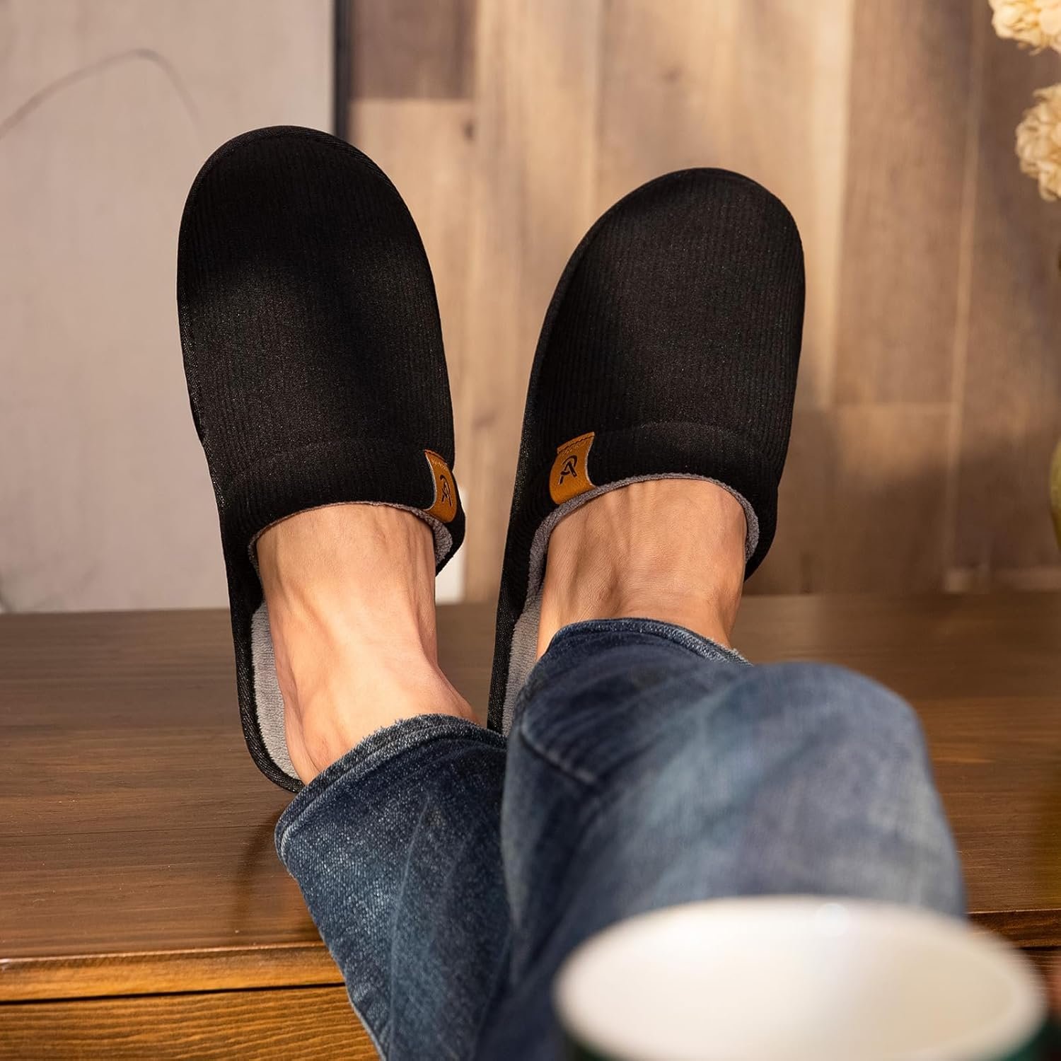 VeraCosy Men's Corduroy Scuff Slippers Soft Comfy Memory Foam Non-slip Indoor House Shoes - Image 2