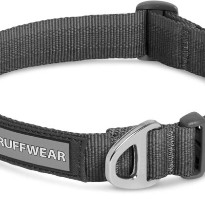 Ruffwear, Front Range Dog Collar, Adjustable Tubelok Webbing, Lightweight, Side Release Buckle, Aluminum V-Ring, Durable for Everyday Use, Twilight Grey, 20"-26"
