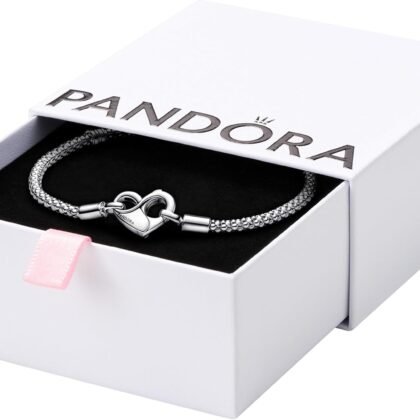 Pandora Moments Studded Chain Bracelet - Compatible Moments Charms - Gift for Her - Sterling Silver - With Gift Box