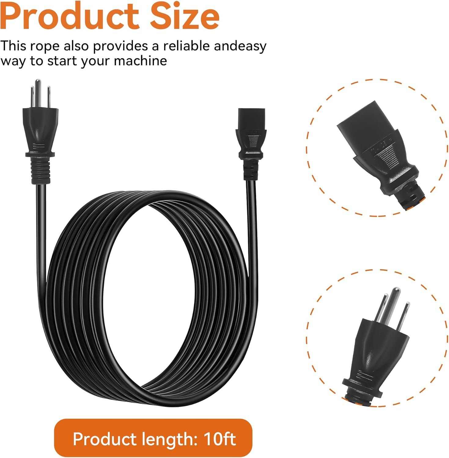 10ft 3-Prong AC Power Cord for Pellet Grills - Compatible with Traeger Ironwood 650/885, Pro 575/780, Timberline 1300/850 (Gen 2 only) - Pellet Smoker Grill Power Cord Kit - Image 2