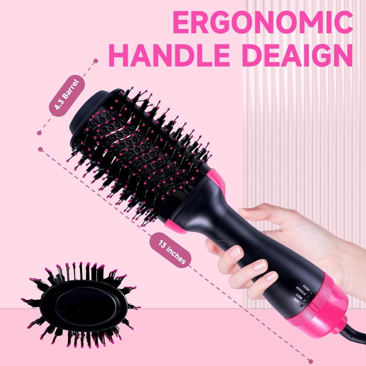4-in-1 Hair Dryer Brush - Ionic Ceramic Titanium Brush Blow Dryer Hot Air Styler for Frizz-Free Blowouts, Salon Volumizer & Straightener with ALCI Safety Plug, 3 Heat Settings Hot Air Styler - Image 6