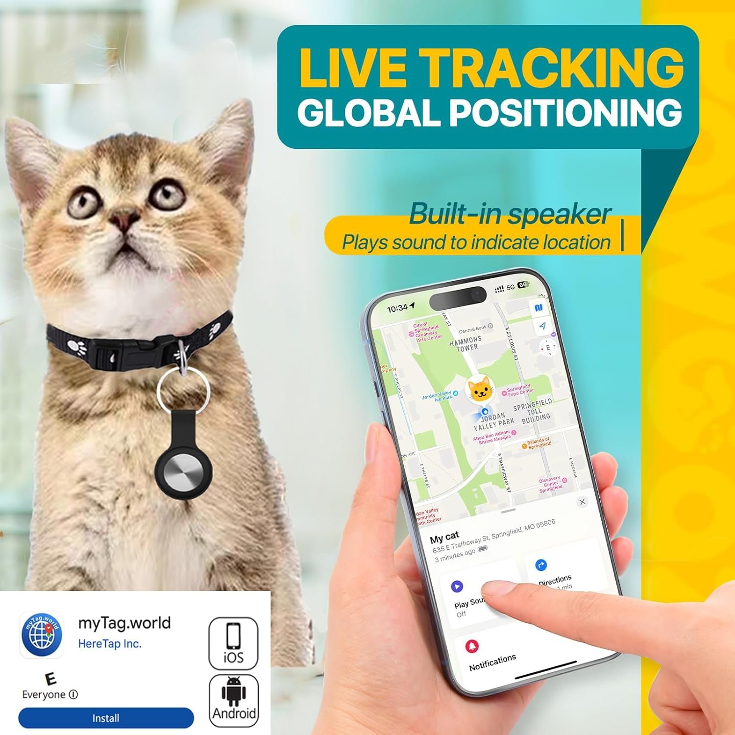 Cat Tracker Collar-Dog GPS Tracker-Pet Tracker-GPS Tracker for Dogs | Android and iOS Universal | No Monthly Fee | Works with Any Collar - Image 2