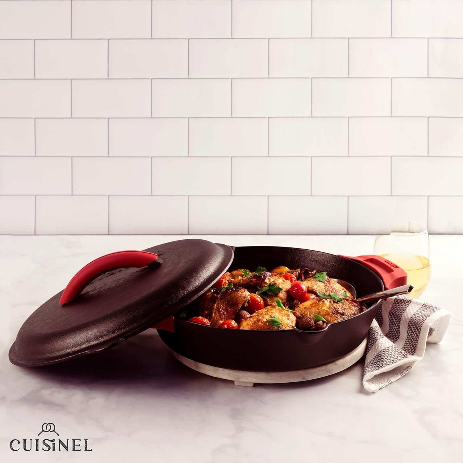 Cuisinel Cast Iron Lid - Fits 12"-Inch / 30.48-cm Lodge Skillet Frying Pans or Braiser + Silicone Handle Holder + Care Guide - Pre-Seasoned Replacement Cover - Indoor/Outdoor, Oven, Fire, BBQ Safe - Image 7