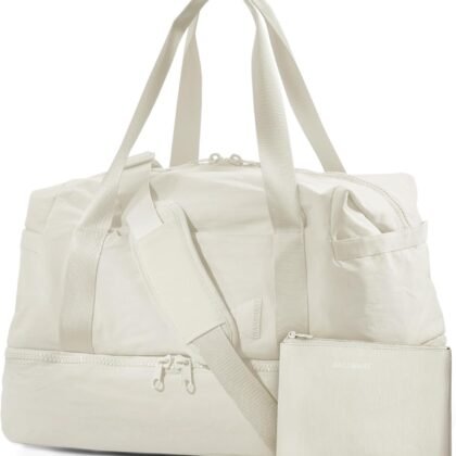 Weekender Bags for Women, BAGSMART Travel Duffel Bags with Shoe Compartment,Personal Item Travel Bag for Airlines, Carry on Overnight Tote Bag with Toiletry Bag (Light Beige,2pcs)