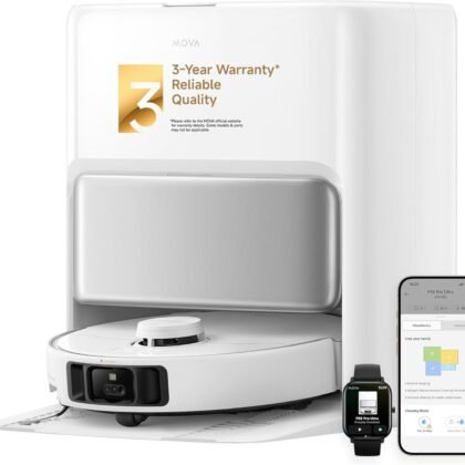 Mova P50 Pro Ultra Robot Vacuum and Mop, 19,000Pa Suction with Anti-Tangle Brush, Removable & Liftable Mop for Carpet & Floor, 167℉ Mop & Washboard Self Drying & Cleaning, Auto Empty & Refill